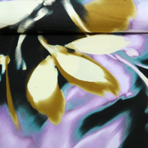 Jersey de viscose - Fleurs pétrole Jersey de viscose - Fleurs pétrole