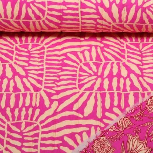 Gesteppter Musselin - Doubleface Blätter Fuchsia Wattiert