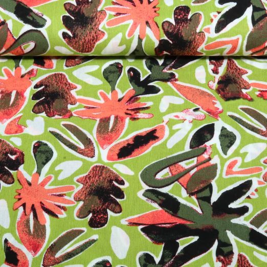 Viscose - Crêpe Feuilles Abstraites Vert