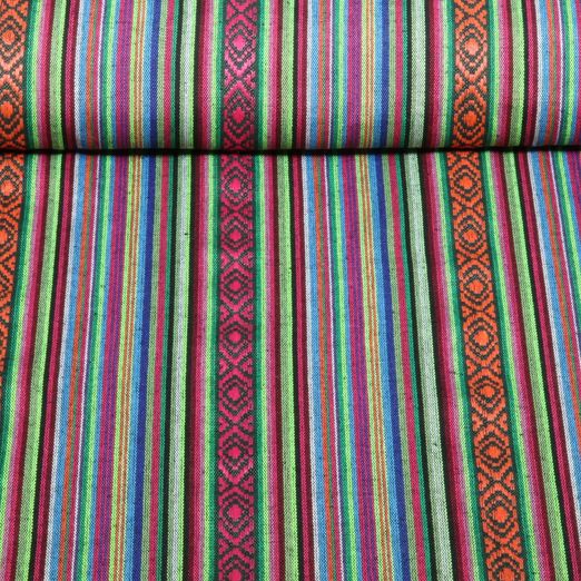 Jacquard Canvas - Mexiko Streifen Mix Grün Pink Orange