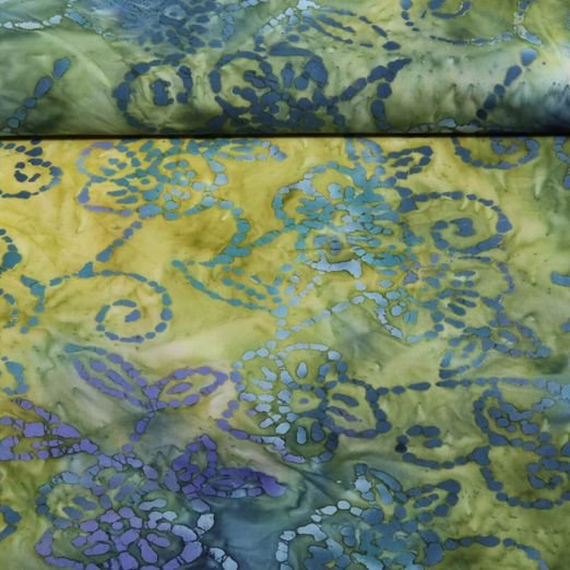 Baumwoll-Webware - Batik Handgefertigt Blumen Grün