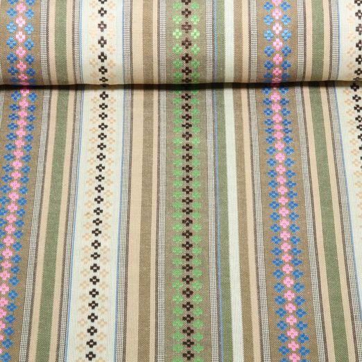 Jacquard Canvas - Mexiko Streifen Mix Blumen Natur