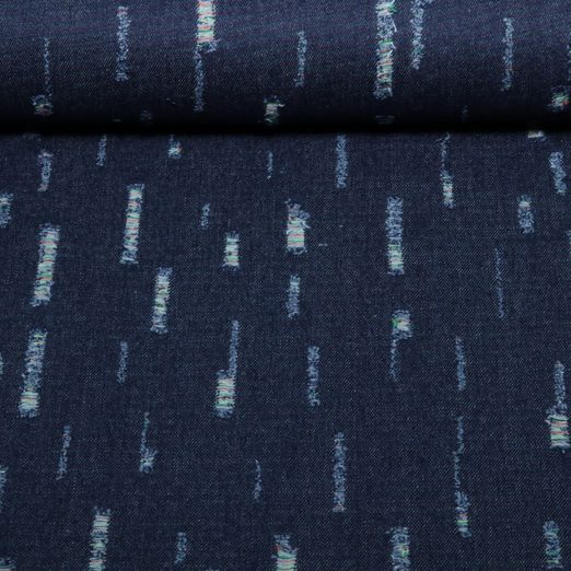 Tissu jeans pantalon Heavy - look usé Bleu foncé