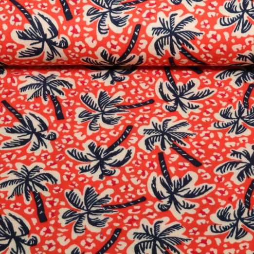 Gaze de coton - palmiers Rouge clair Gaze de coton - palmiers Rouge clair