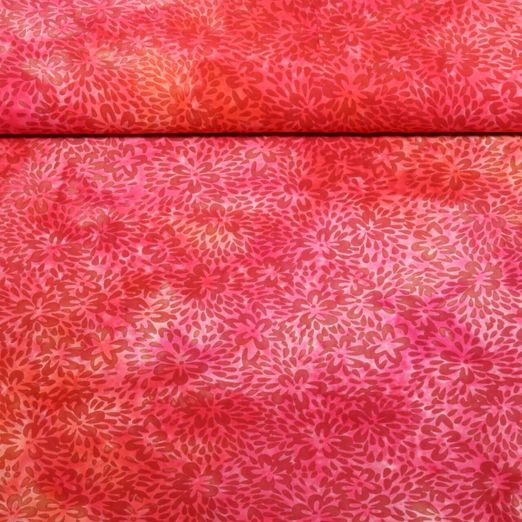 Viscose - Batik fait main Fleurs Rouge