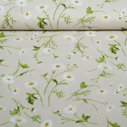 Baumwoll-Cretonne - Kamillenblumen Beige Baumwoll-Cretonne - Kamillenblumen Beige
