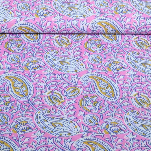 Baumwoll-Webware - Blockdruck Handgefertigt Paisley Rosa