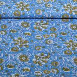 Baumwoll-Webware - Blockdruck Handgefertigt Blumen Blau