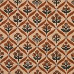 Vävt tyg i bomull - blocktryck handgjorda blommor retro sand