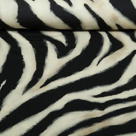 Jersey de viscose - Impression digitale Zèbre Sable Noir
