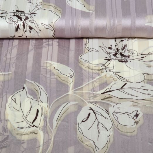 Mousseline - fleurs et rayures Gris Transparent Mousseline - fleurs et rayures Gris Transparent