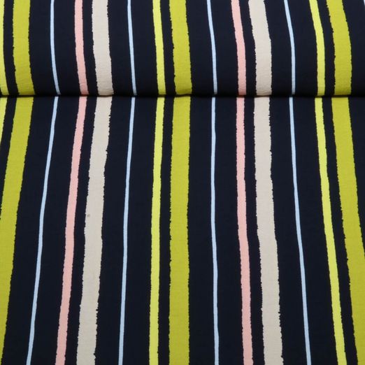 Kleider und Blusenstoff - Crepe Streifen Mix Navy Grün