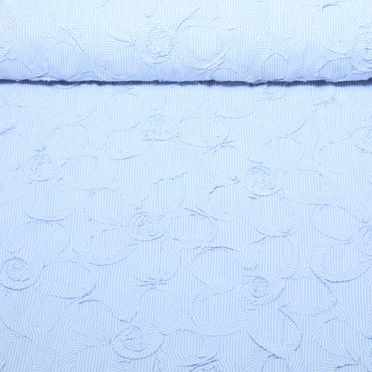 Kleider und Blusenstoff - Streifen Blumen Weiß Hellblau Kleider und Blusenstoff - Streifen Blumen Weiß Hellblau