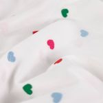 Coton tissé - Coeurs multicolores brodés Blanc
