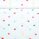 Baumwoll-Webware - Bunte Herzen Bestickt Weiß Baumwoll-Webware - Bunte Herzen Bestickt Weiß