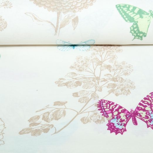 Canvas Beschichtet - Schmetterlinge Blumen Ecru Canvas Beschichtet - Schmetterlinge Blumen Ecru