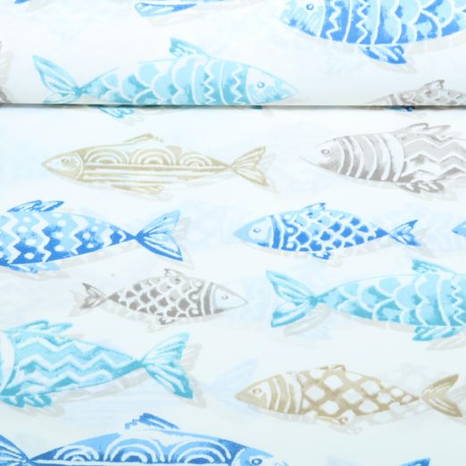 Coton enduit - Grands poissons Blancs