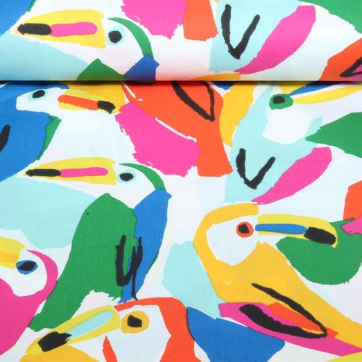Baumwoll-Webware - Bunte Tukane Multicolor Baumwoll-Webware - Bunte Tukane Multicolor