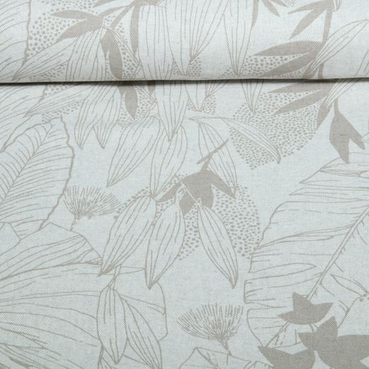 Toile canevas - Aspect lin Grandes feuilles Beige Toile canevas - Aspect lin Grandes feuilles Beige