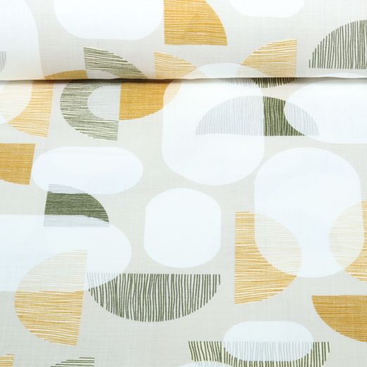 Toile canevas en coton - aspect lin formes rétro Blanc