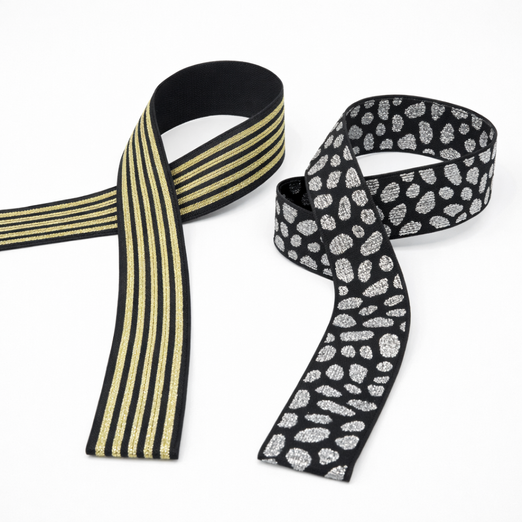 Ruban élastique à motifs Lurex 25mm - au mètre Ruban élastique à motifs Lurex 25mm - au mètre
