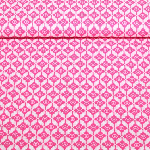 Baumwoll-Voile - Enjoy Kollektion Ornamente Weiß Pink