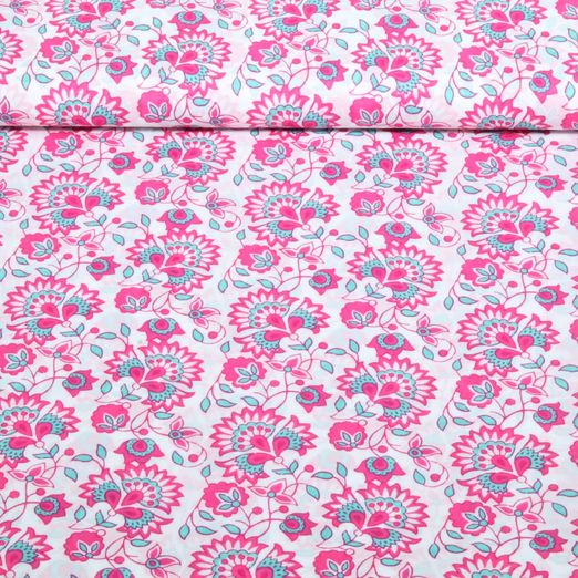 Baumwoll-Voile - Enjoy Kollektion Blüten Weiß Pink Baumwoll-Voile - Enjoy Kollektion Blüten Weiß Pink