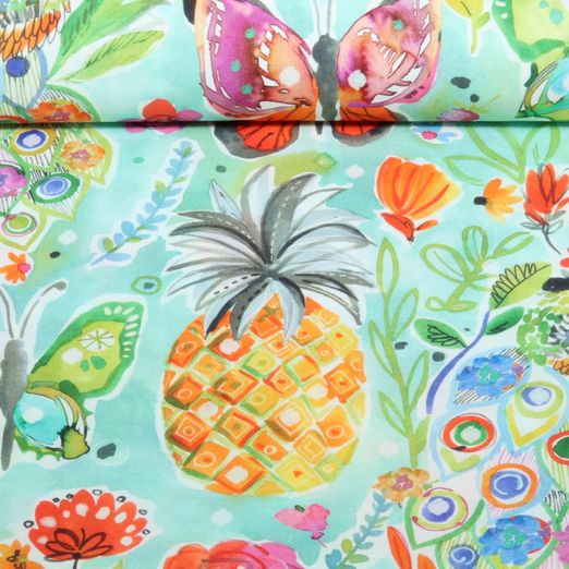 Baumwoll-Cretonne - Schmetterlinge Ananas Multicolor Baumwoll-Cretonne - Schmetterlinge Ananas Multicolor