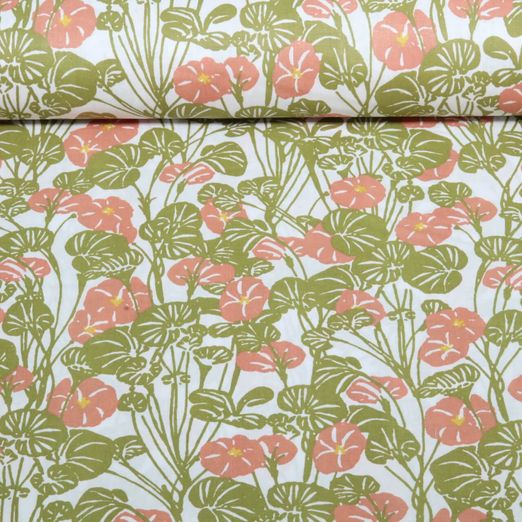 Baumwoll-Webware - Blumen und Blätter Weiß Baumwoll-Webware - Blumen und Blätter Weiß