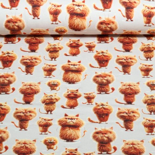 Sommersweat - French Terry Digital Rote Katzen Beige Sommersweat - French Terry Digital Rote Katzen Beige