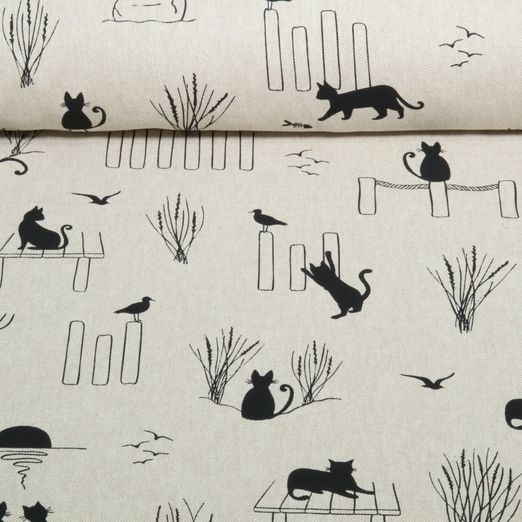 Canvas - Schwarze Katzen Leinenoptik Beige Canvas - Schwarze Katzen Leinenoptik Beige