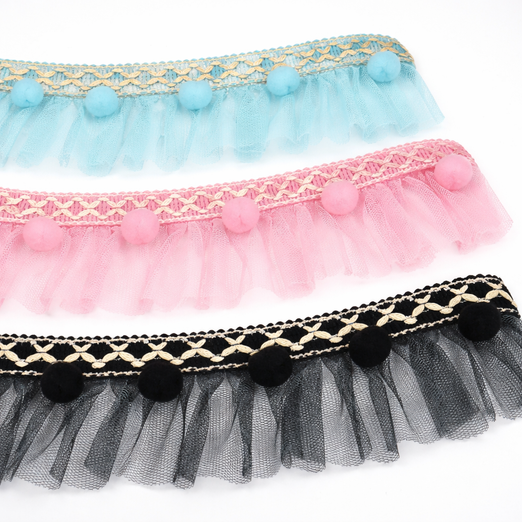 Galon de pompons tulle 50mm - au mètre