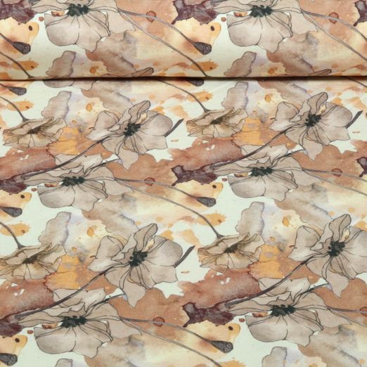 Bambus Viskosejersey - Digital Blüten Aquarell Beige Bambus Viskosejersey - Digital Blüten Aquarell Beige