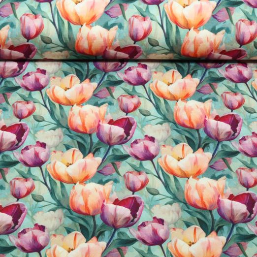 Bambus Viskosejersey - Digital Tulpen Mint Bambus Viskosejersey - Digital Tulpen Mint