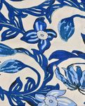 Viskos Satin - Digital Large Löv Blommor Ecru Cobalt