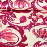 Viskose-Satin - Digital Große Blätter Blüten Ecru Beere Viskose-Satin - Digital Große Blätter Blüten Ecru Beere