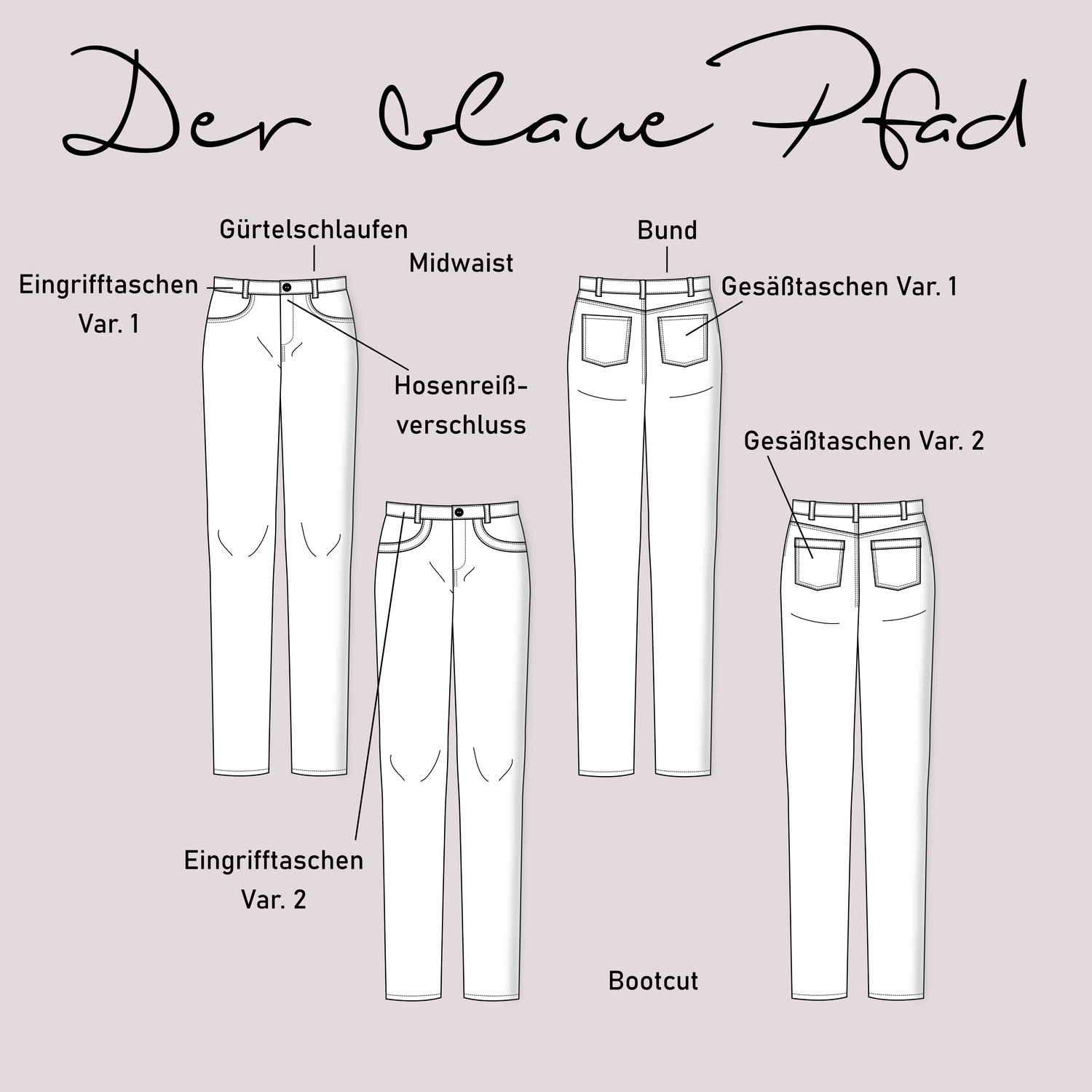 Jeans - Der blaue Pfad Mid Waist Damen Normalgrößen - Schnittmuster eBook-1 Jeans - Der blaue Pfad Mid Waist Damen Normalgrößen - Schnittmuster eBook-1