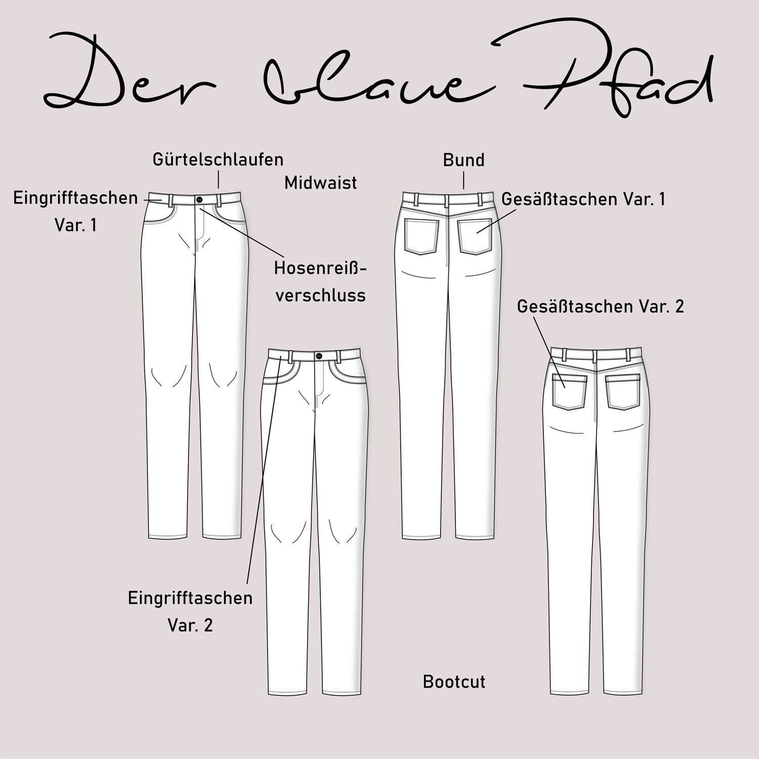 Jeans - Der blaue Pfad Mid Waist Damen Kurzgrößen - Schnittmuster eBook-1 Jeans - Der blaue Pfad Mid Waist Damen Kurzgrößen - Schnittmuster eBook-1