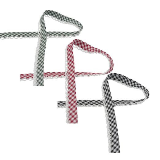 Biais coton 20mm Carreaux et crochet - au mètre Biais coton 20mm Carreaux et crochet - au mètre