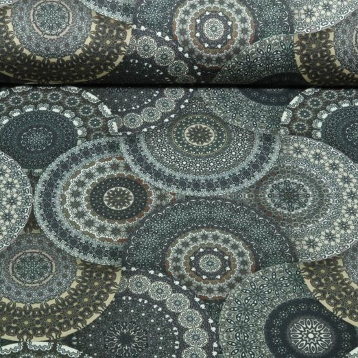 Bambus Viskosejersey - Digital Mandala Khaki Bambus Viskosejersey - Digital Mandala Khaki