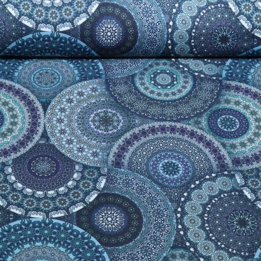 Jersey de viscose de bambou - Impression numérique Mandala Bleu marine Jersey de viscose de bambou - Impression numérique Mandala Bleu marine
