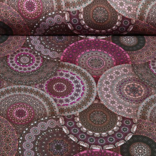 Jersey viscose de bambou - Impression numérique Mandala Fuchsia