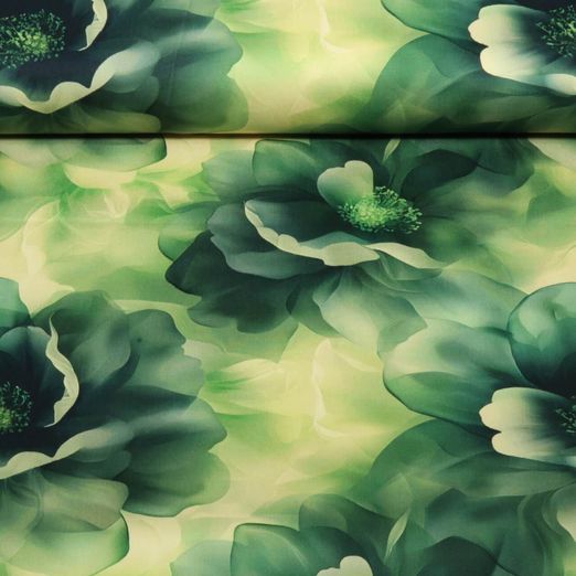 Satin de coton - Stretch Grandes fleurs Vert Satin de coton - Stretch Grandes fleurs Vert