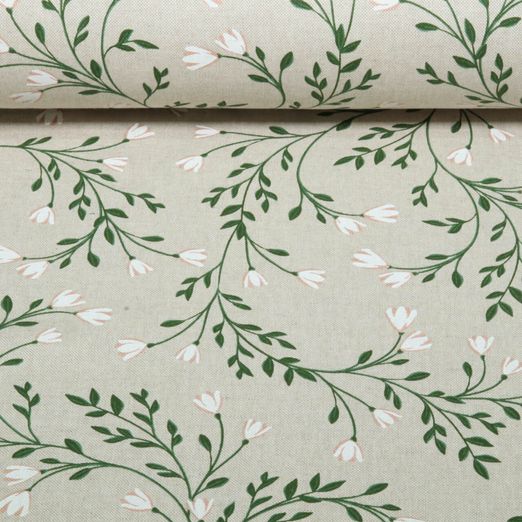 Toile canevas - aspect lin campanules Beige Toile canevas - aspect lin campanules Beige