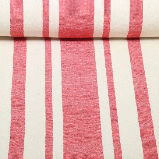 Coton tissé - Linge de cuisine à rayures Beige Rouge