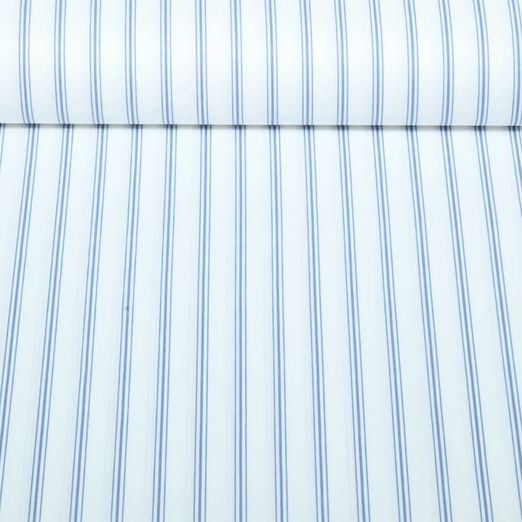 Baumwoll-Popeline - Hemdenstoff Percale Streifen Weiß Blau