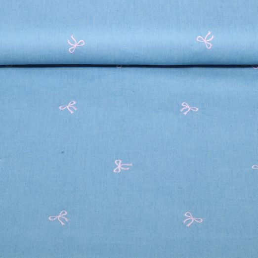 Tissu jeans pour blouses - Boucles brodées Bleu clair Tissu jeans pour blouses - Boucles brodées Bleu clair