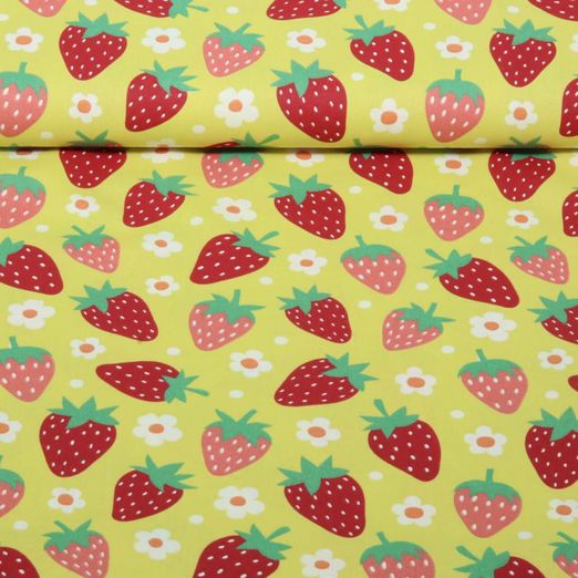 Baumwoll-Popeline - Erdbeeren Gelb Rot Baumwoll-Popeline - Erdbeeren Gelb Rot