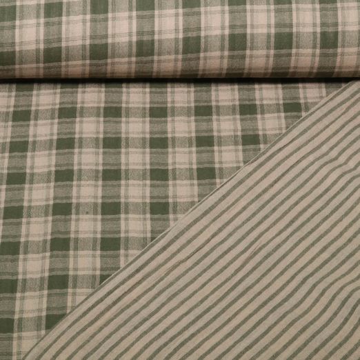 Gaze de coton - Doubleface carreaux rayures Marron Vert Gaze de coton - Doubleface carreaux rayures Marron Vert