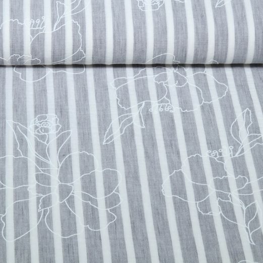 Tissu robes et blouses - fleurs rayures impression caoutchouc Gris Tissu robes et blouses - fleurs rayures impression caoutchouc Gris
